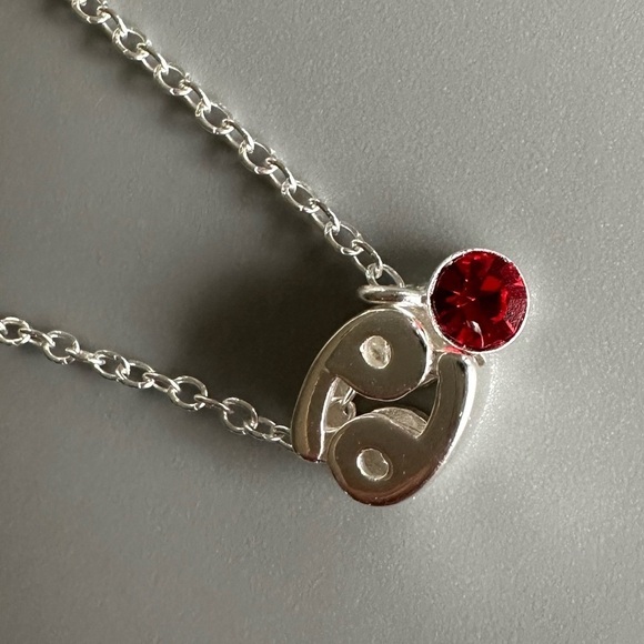 Sterling Silver Ruby Cancer Necklace - Picture 3 of 7